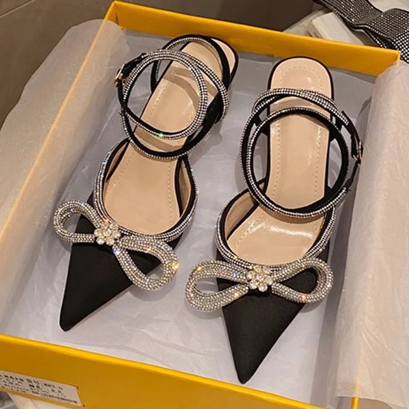 Crystal Bow Ankle Strap Heels