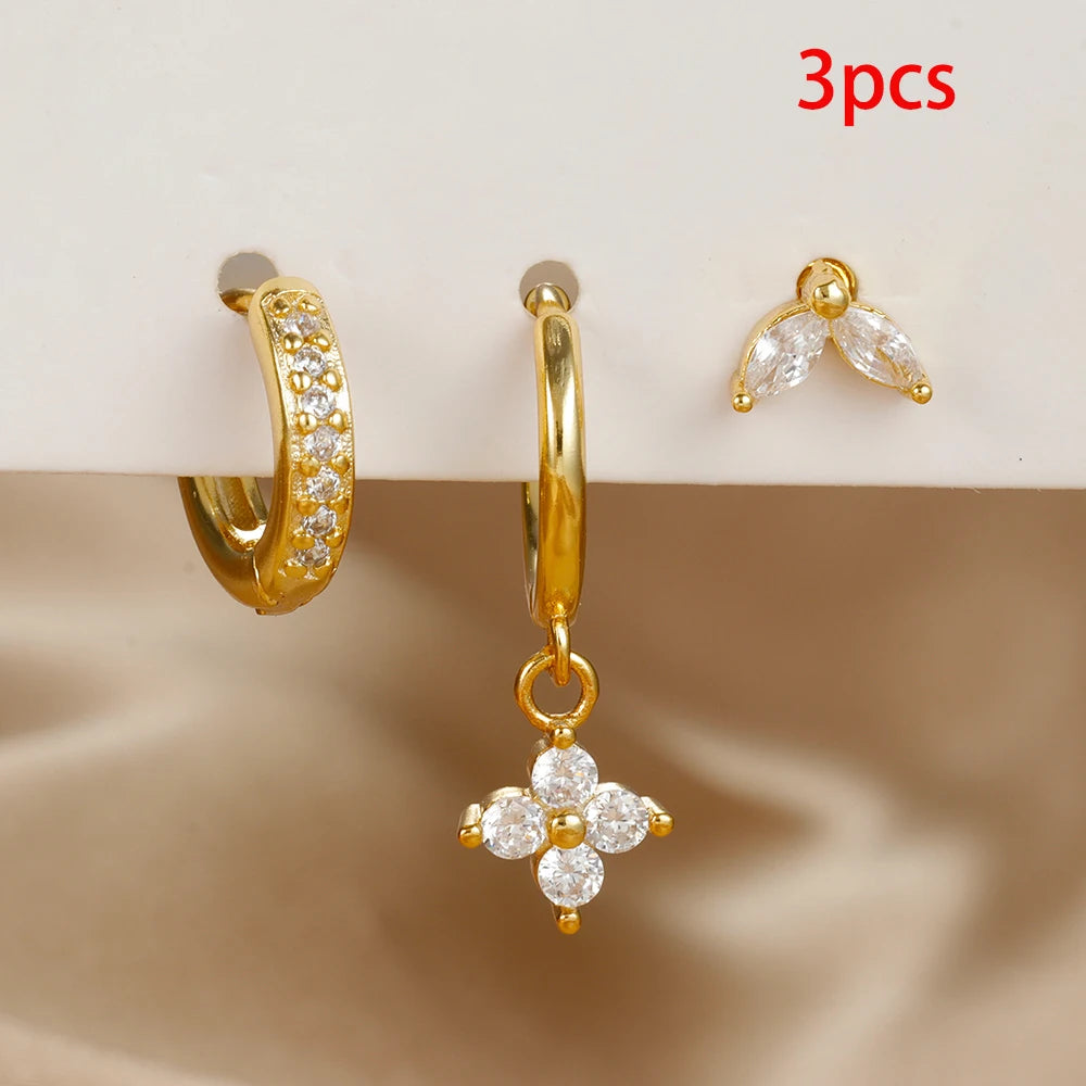 Crystal Charm Mini Hoop Set Earrings