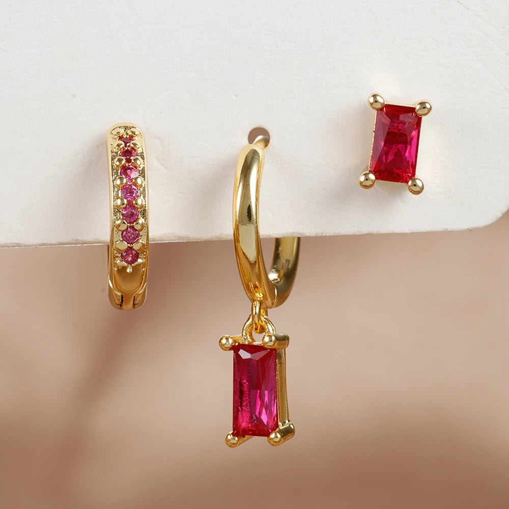 Crystal Charm Mini Hoop Set Earrings