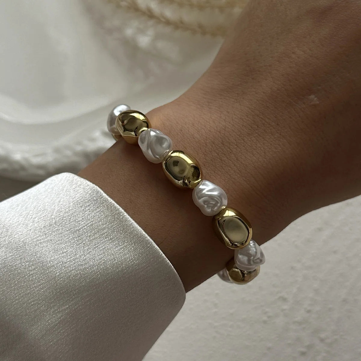 Bold Gold & Pearl Bracelet Set