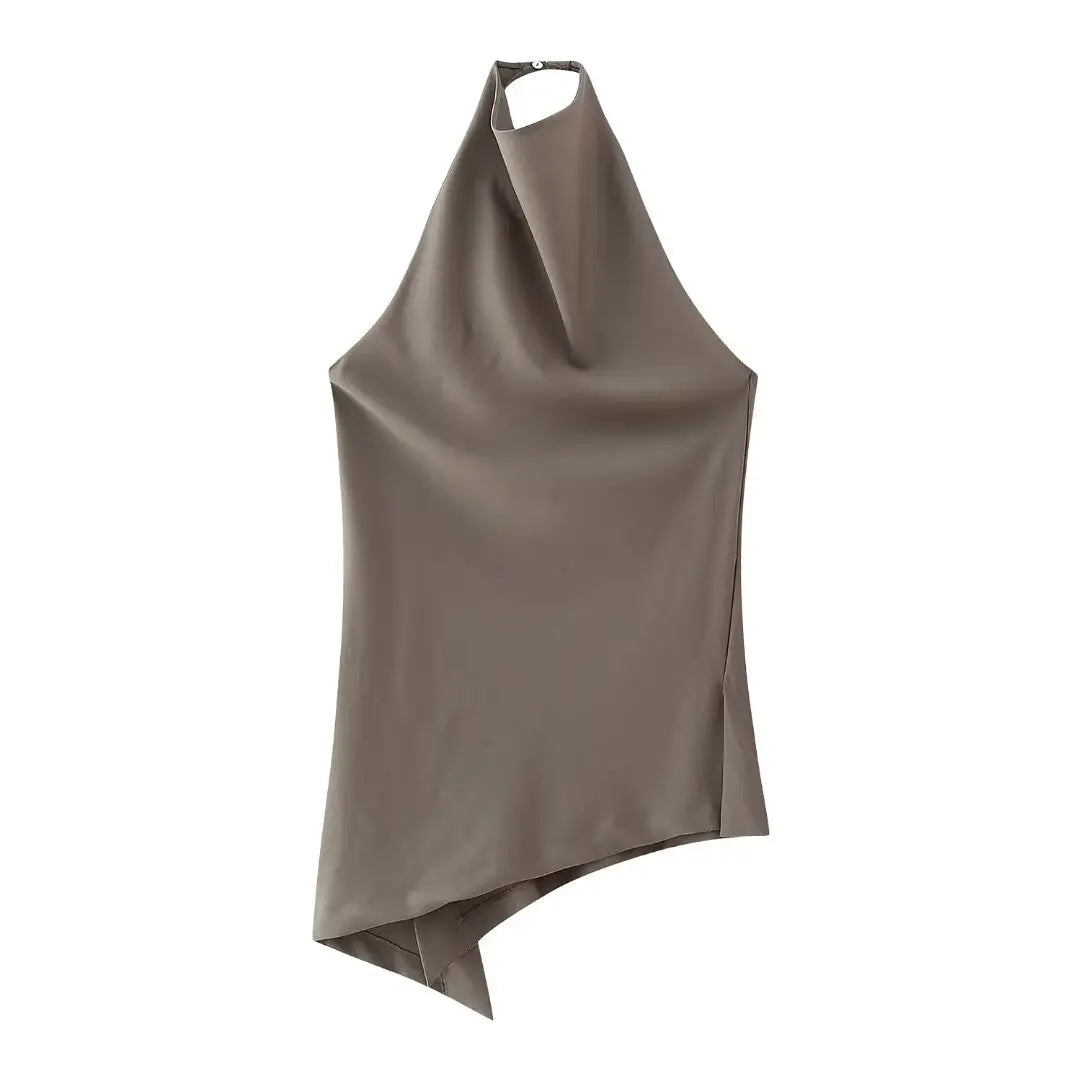 Asymmetric Halter Top & Wide-Leg Pants