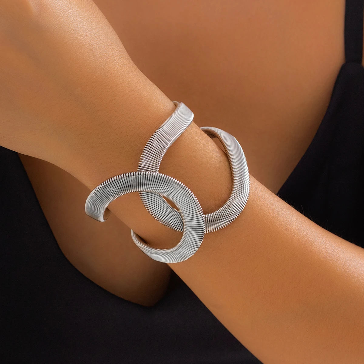 Bold Interlocking Circle Cuff Bracelet