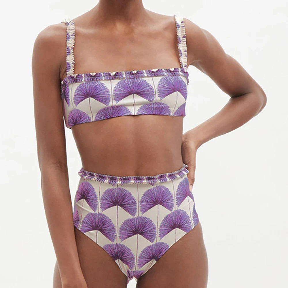 Blue and White Printed Bikini Set with Matching Sarong