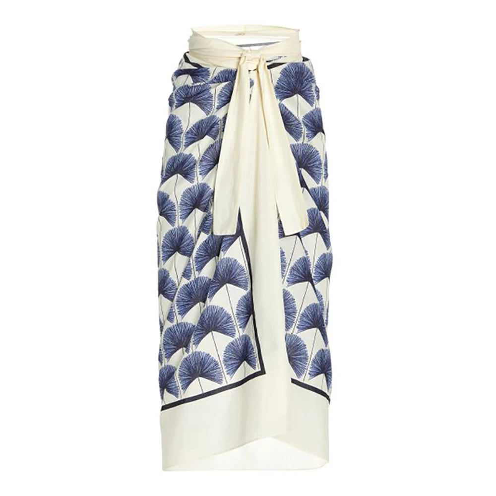 Blue and White Printed Bikini Set with Matching Sarong