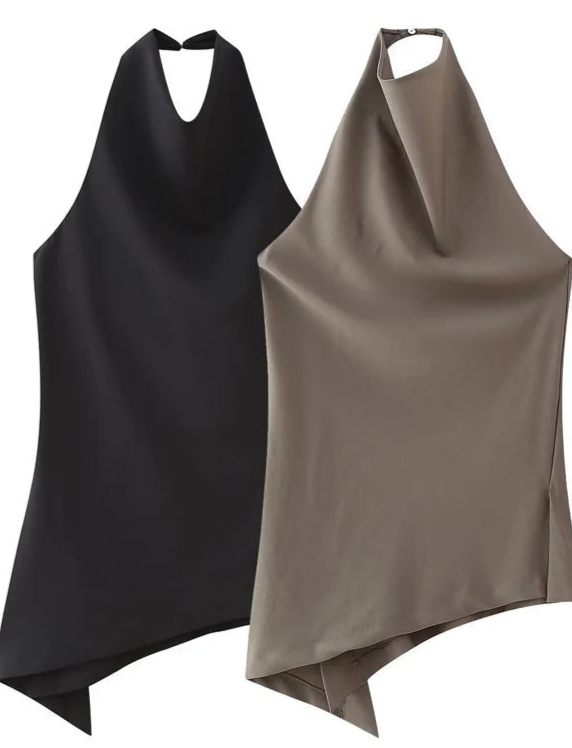 Asymmetric Halter Top & Wide-Leg Pants