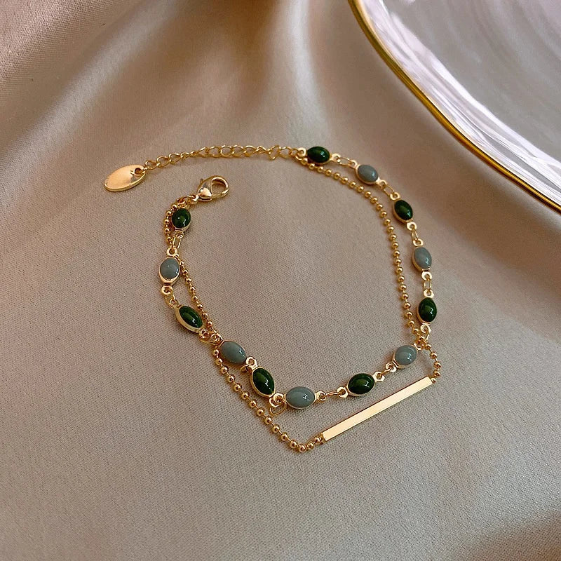 Emerald Glow Dual-Layer Bracelet