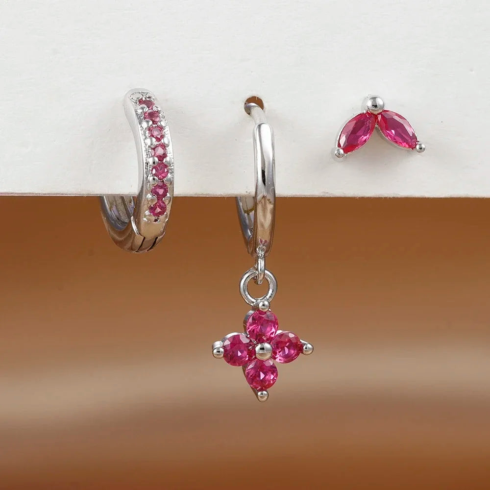 Crystal Charm Mini Hoop Set Earrings