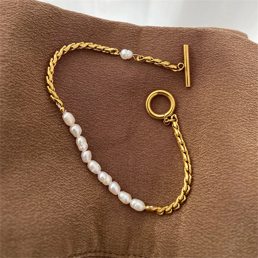 Baroque Pearl & Gold Chain Bracelet