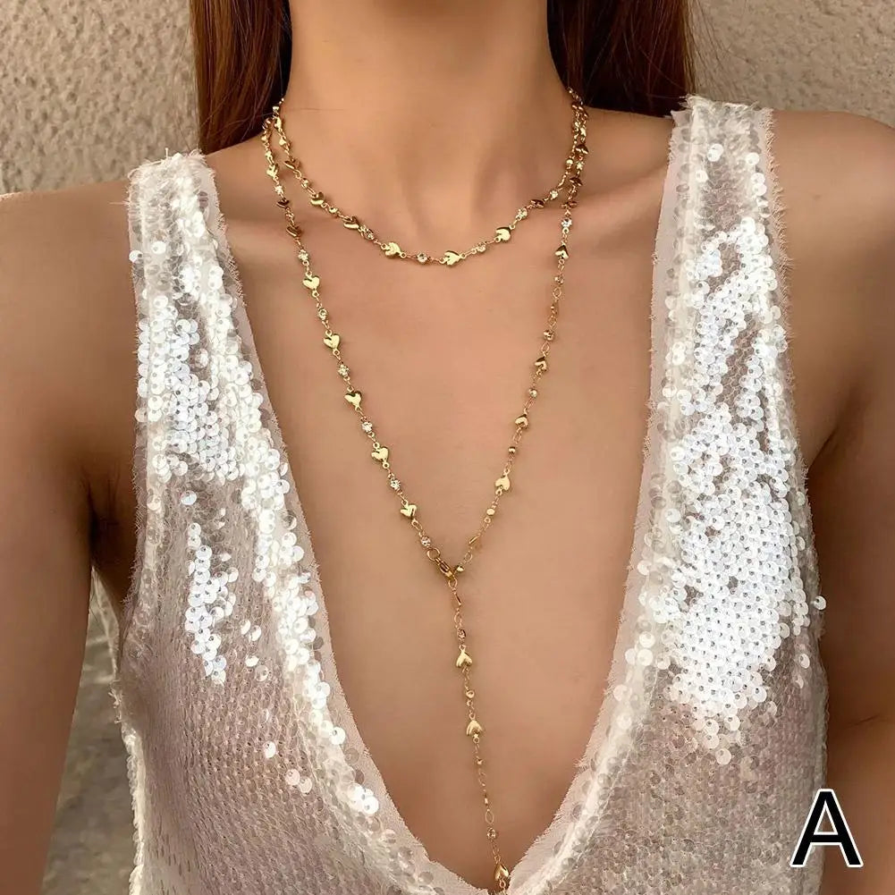 Crystal Lariat Layered Necklace