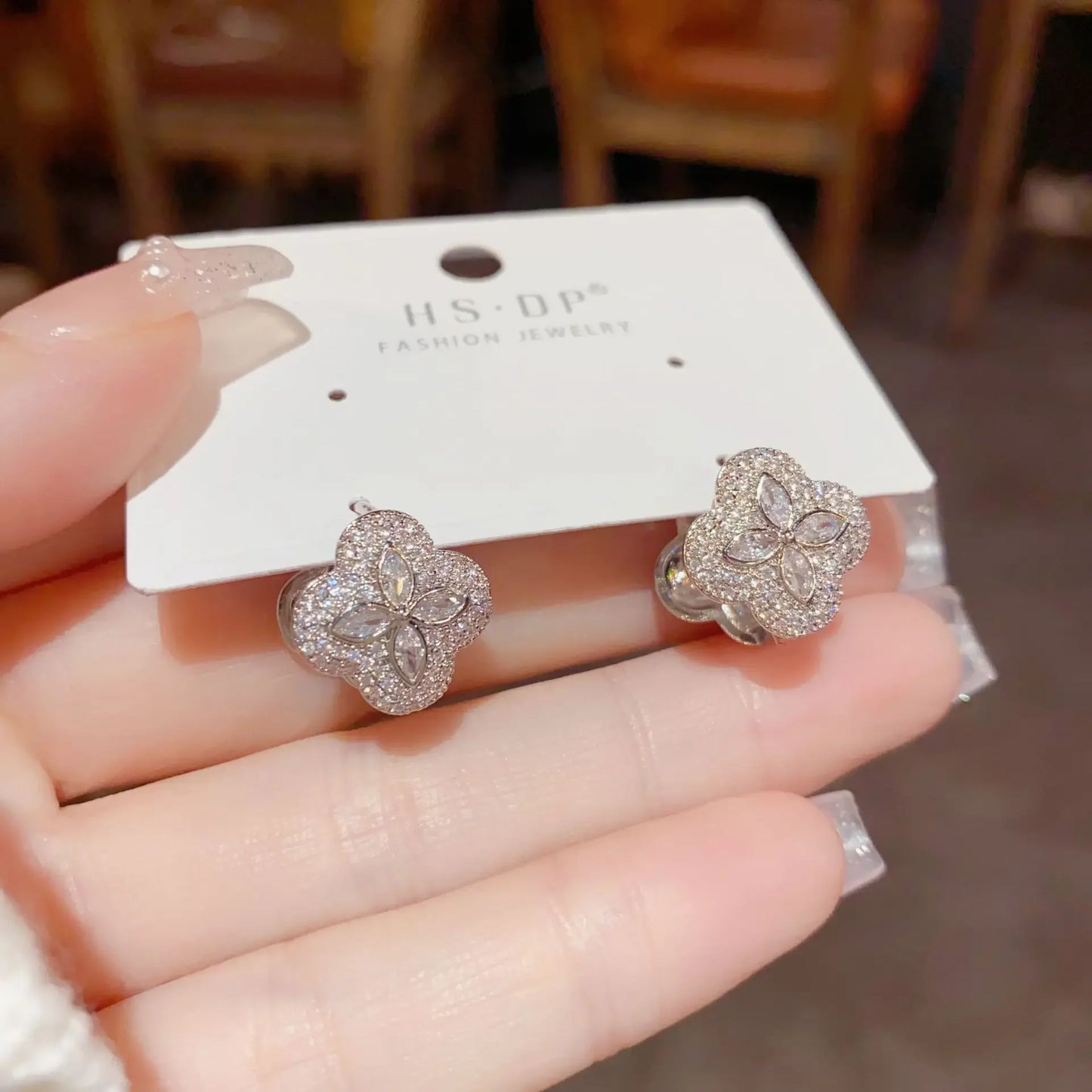 Crystal Clover Stud Earrings