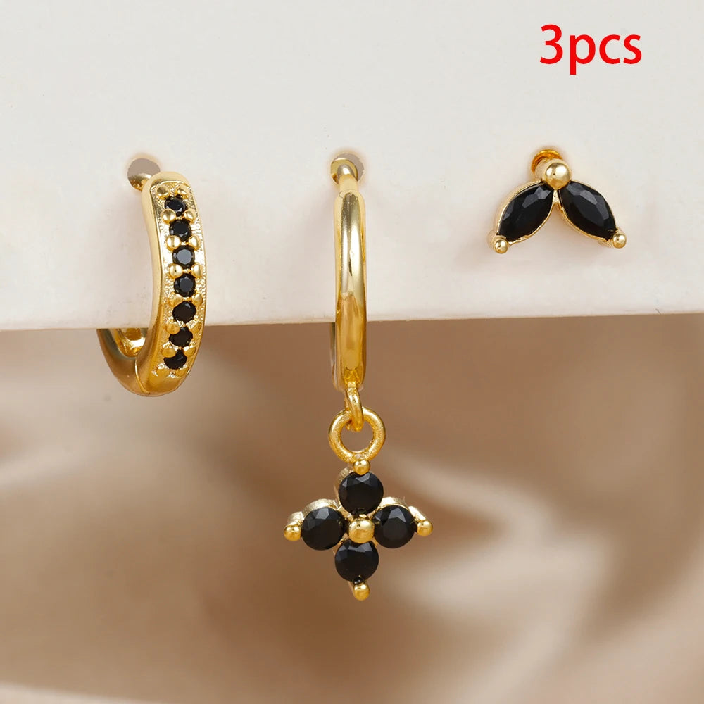Crystal Charm Mini Hoop Set Earrings
