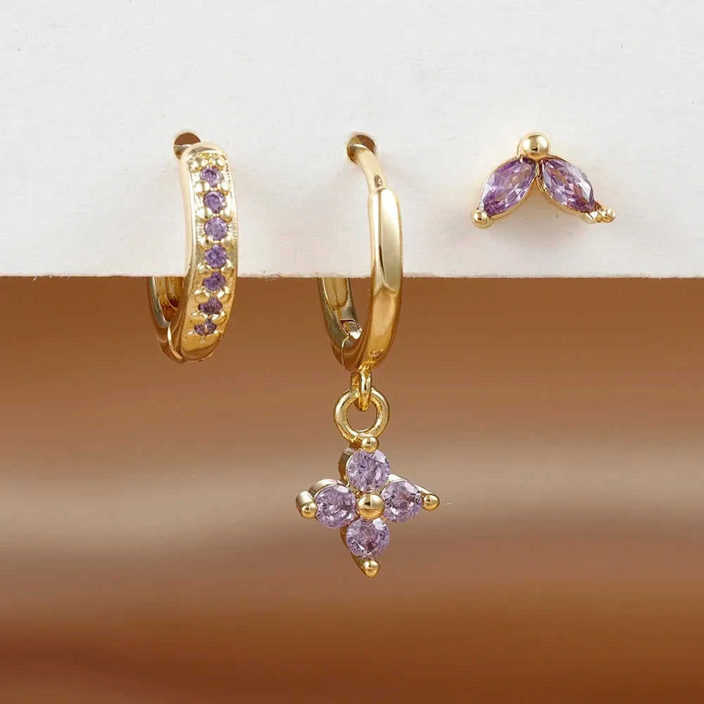 Crystal Charm Mini Hoop Set Earrings