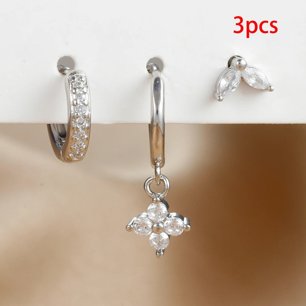 Crystal Charm Mini Hoop Set Earrings