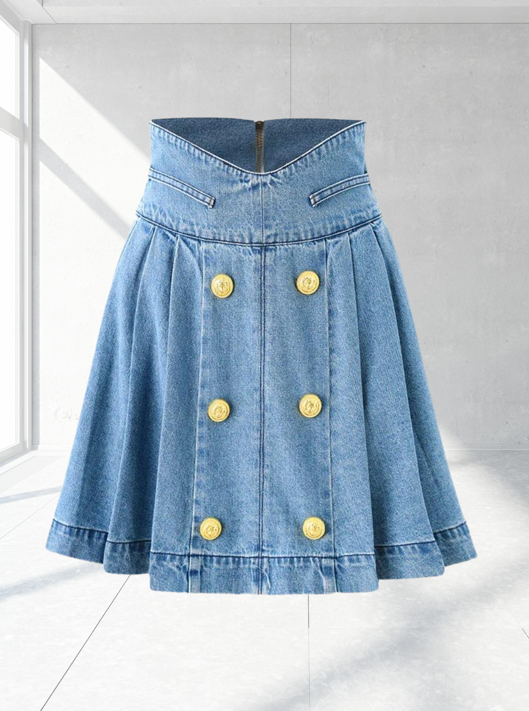 Vintage Vibe Falten -Denim -Minirock