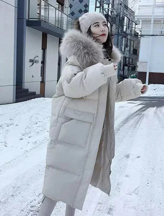 Luxury Long Puffer Coat with Fur Hood