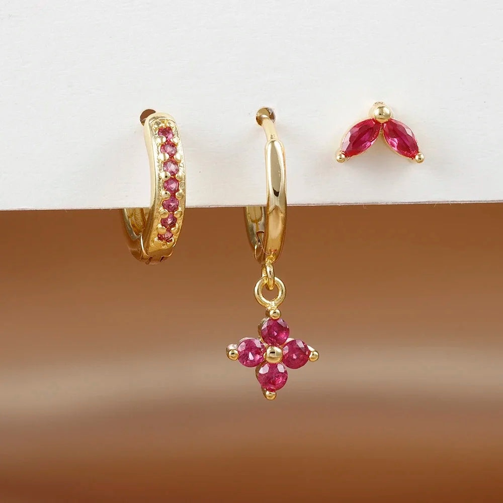Crystal Charm Mini Hoop Set Earrings