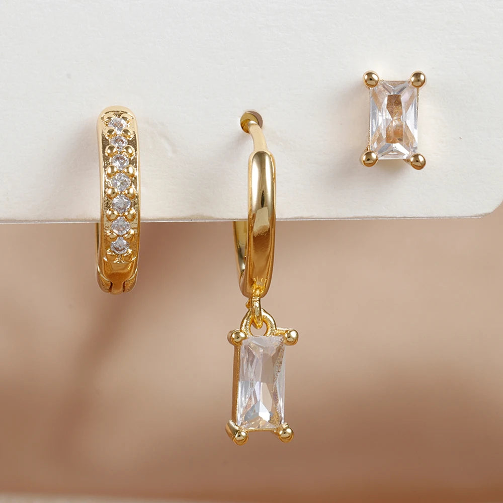 Crystal Charm Mini Hoop Set Earrings