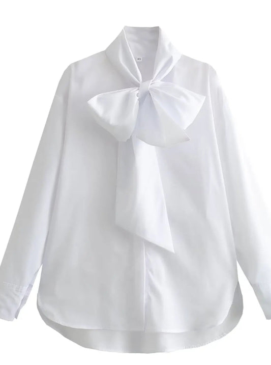 New Women's Fashion White Poplin Bow Collar