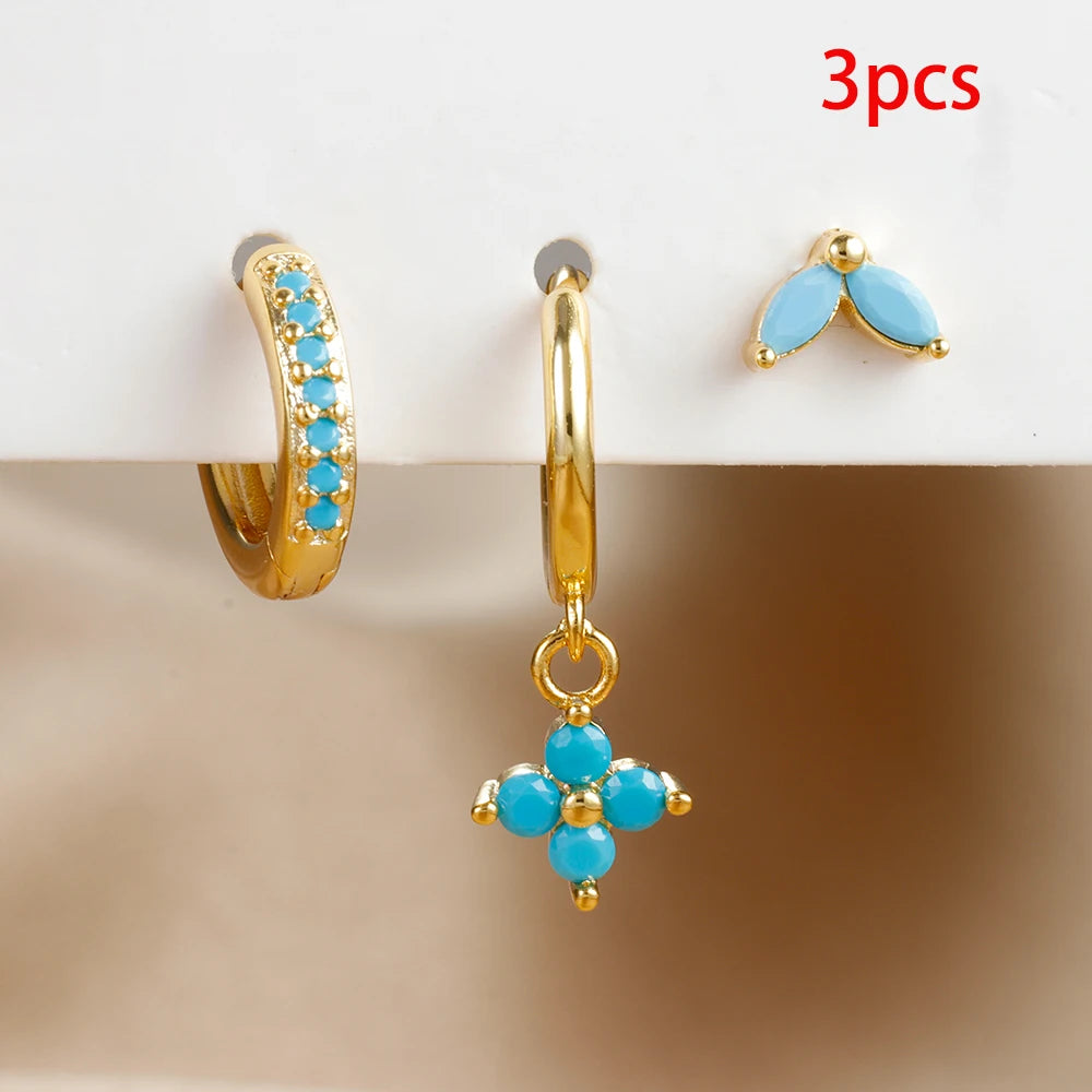 Crystal Charm Mini Hoop Set Earrings