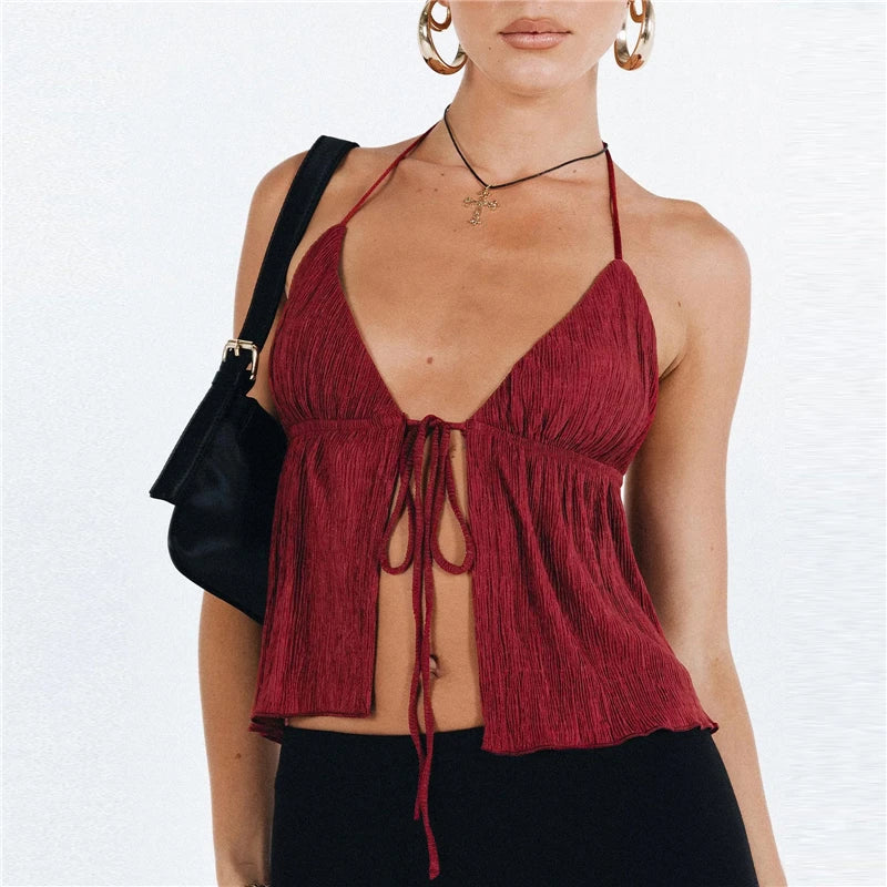 Boho Tie-Front-Halfter-Top