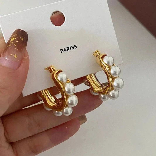 Glamorous Gold-Plated Pearl Hoops