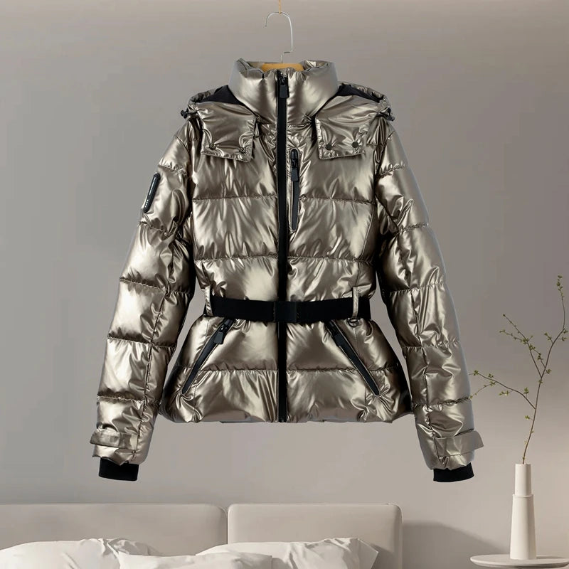 Belted Metallic Ski Jacket