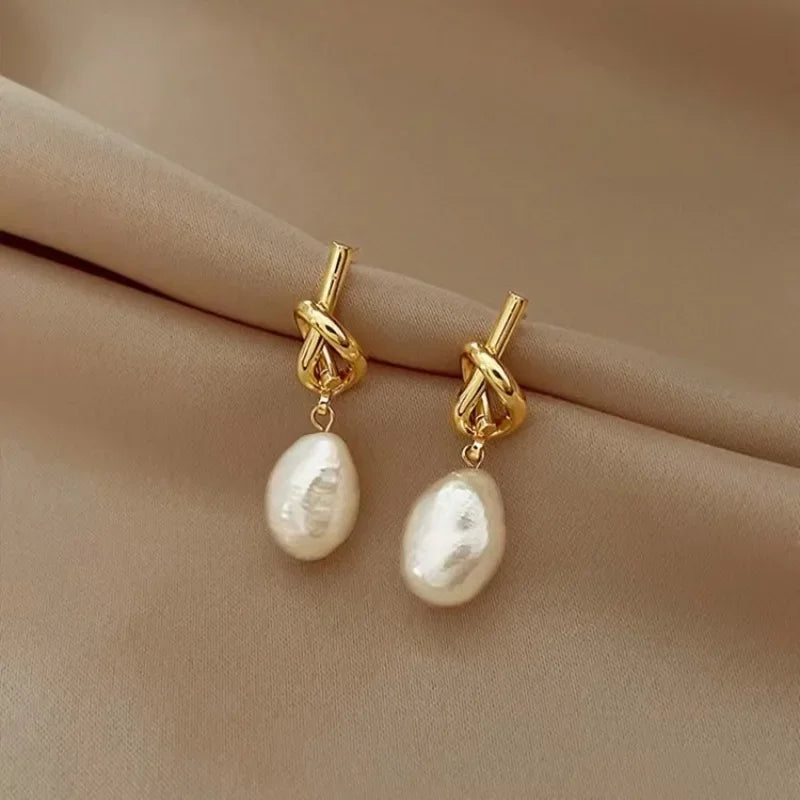 Golden Knot Freshwater Pearl Earrings