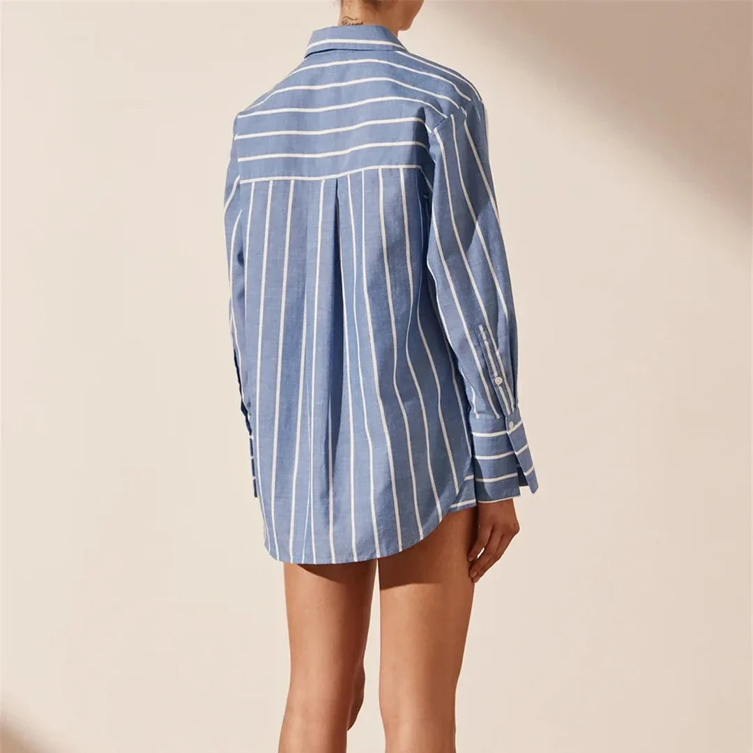 Striped Cotton Two-Piece Shirt and Shorts Set