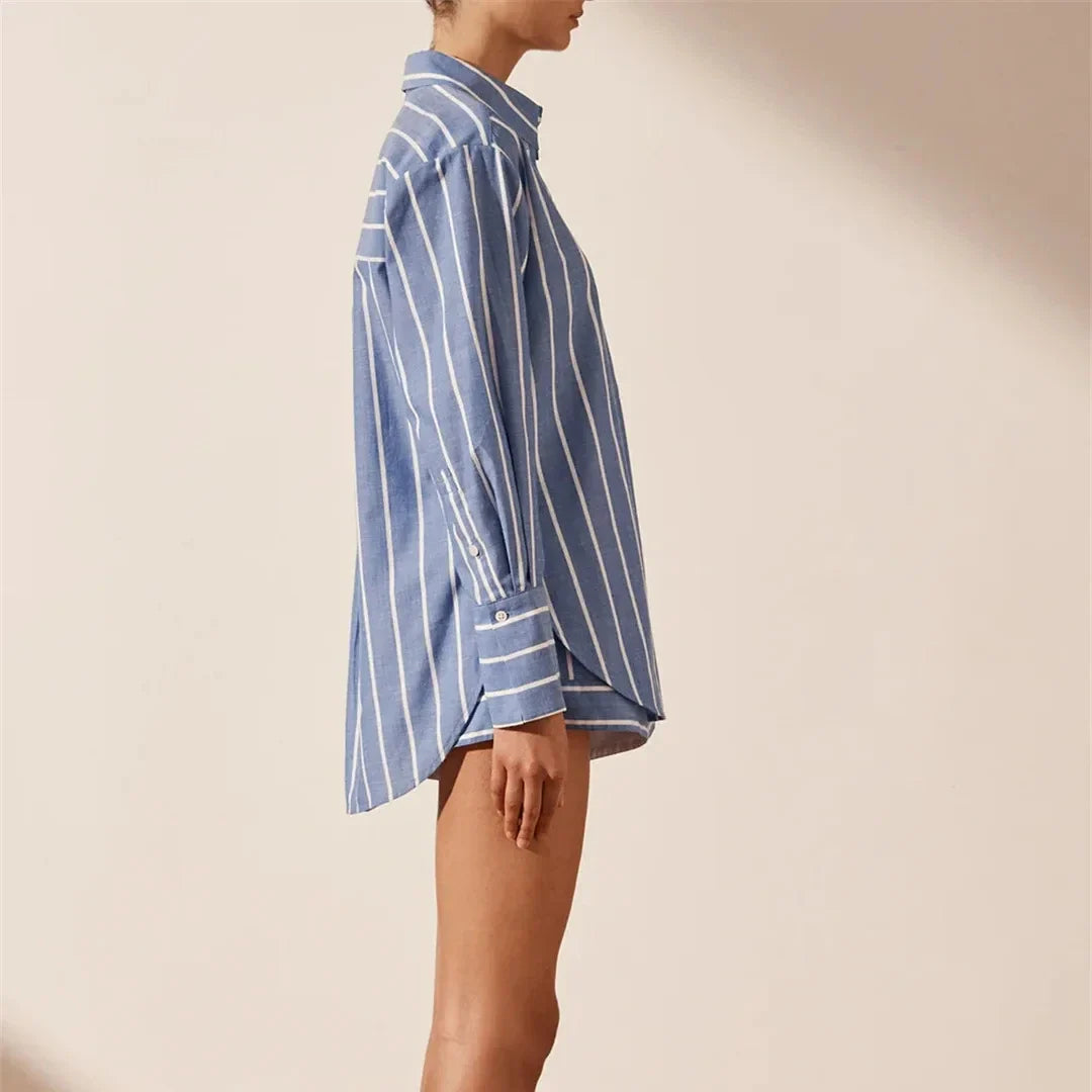 Striped Cotton Two-Piece Shirt and Shorts Set