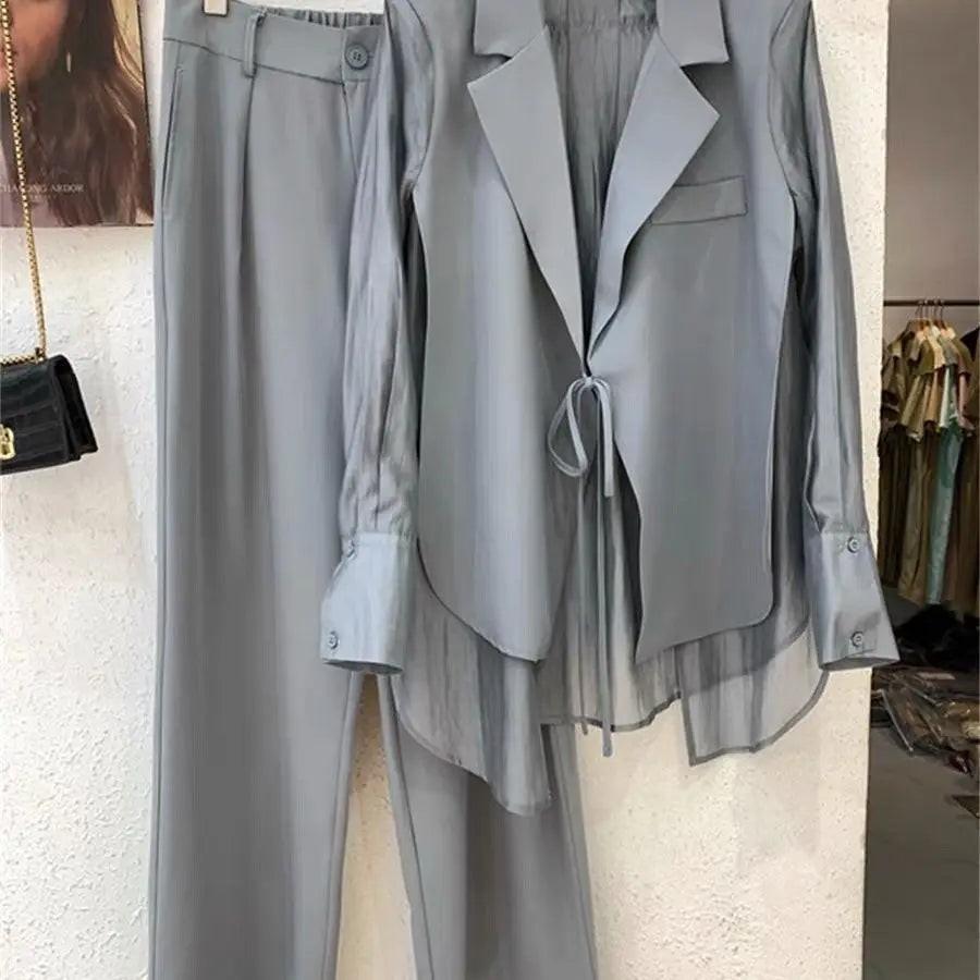 Sheer Layered Blazer and Trousers Set