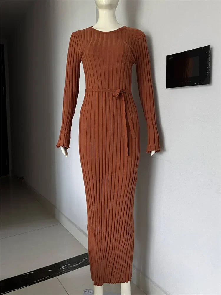 Women Knitted Dress Autumn Waist