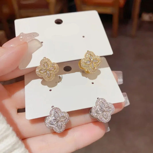 Crystal Clover Stud Earrings