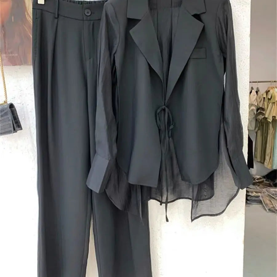 Sheer Layered Blazer and Trousers Set