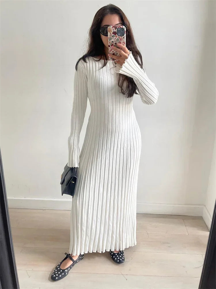 Women Knitted Dress Autumn Waist