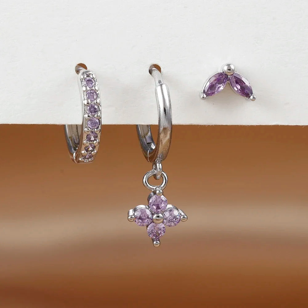 Crystal Charm Mini Hoop Set Earrings