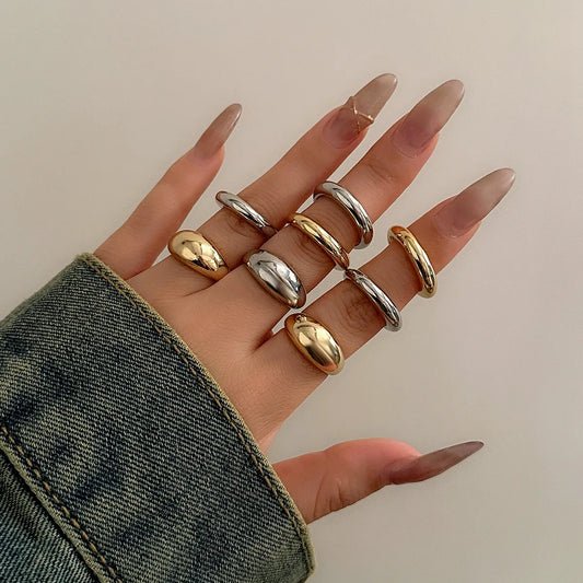 Elegant Duo-Tone Statement Rings Set