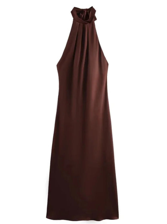 Robe de soirée en satin au chocolat sans dos