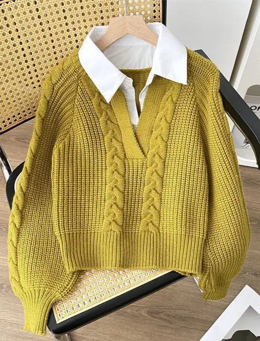 Cable-Knit Sweater with Collared Design