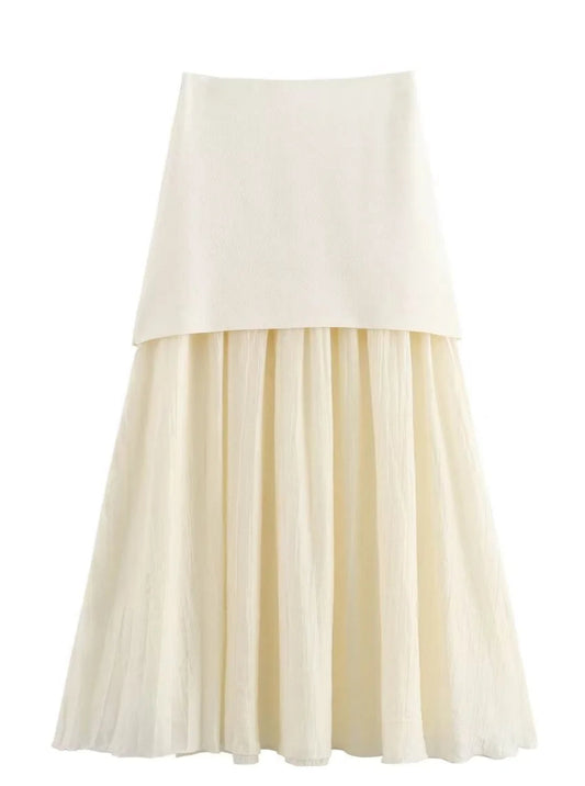 Ivory Sleeveless Buttoned Top with Pleated Maxi Skirt