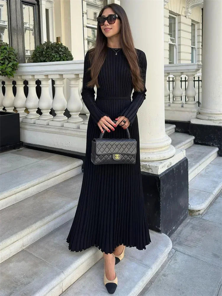 Women Knitted Dress Autumn Waist