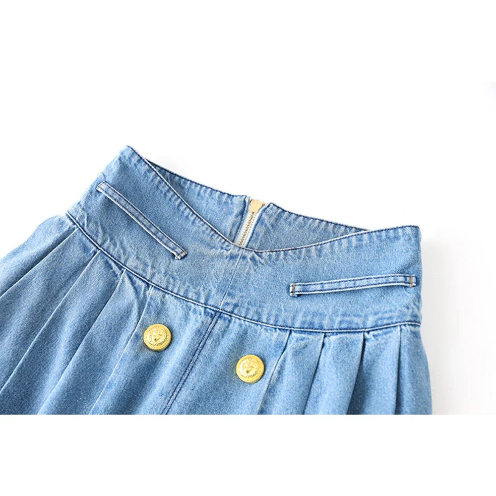 Vintage Vibe Falten -Denim -Minirock