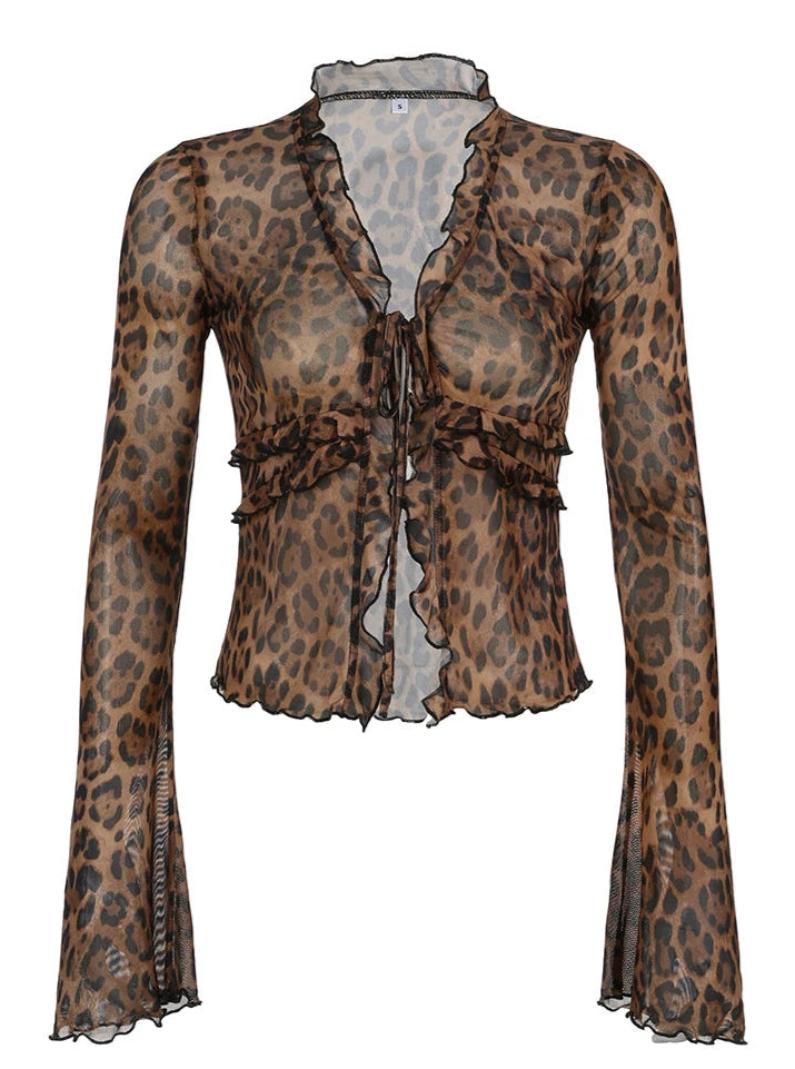 Leopardenmuster-Krawatten-Front-Bluse