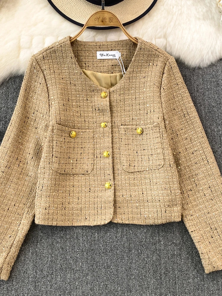 Cozy Korean Tweed Oversized Blazer