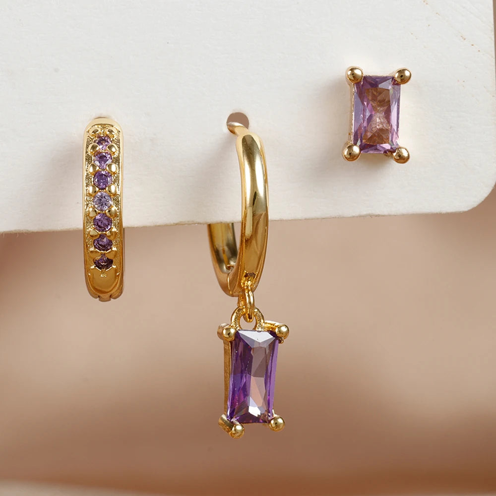 Crystal Charm Mini Hoop Set Earrings