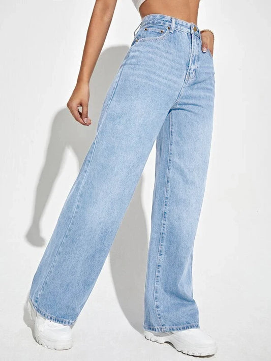 High-Waisted Wide-Leg Denim Jeans