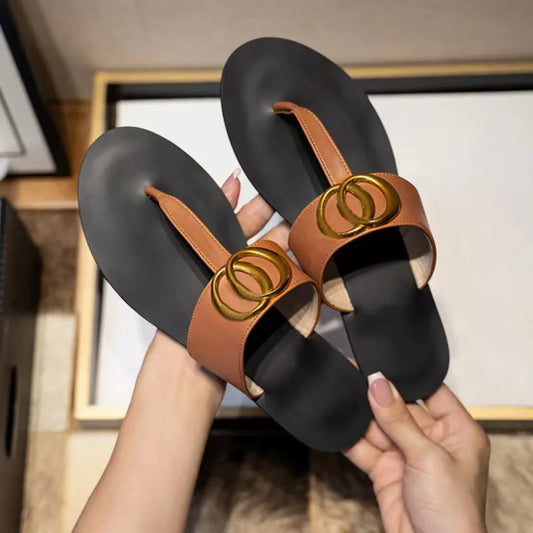 Designer Sandals with Gold Logo Buckle